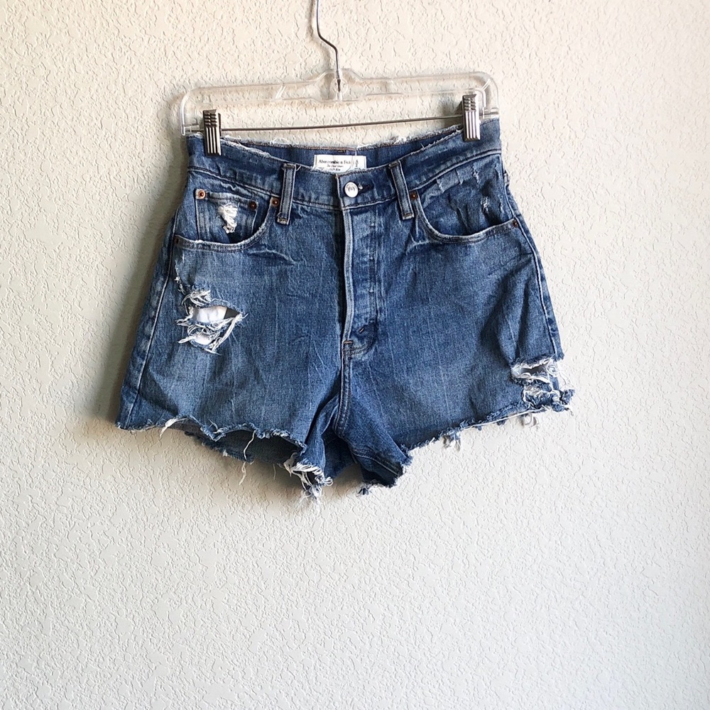 Abercrombie and Fitch Curve Love High Rise Dad Shorts 2 Distressed